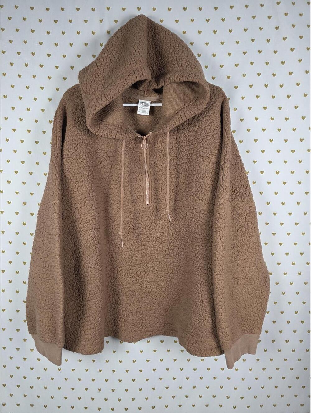 Victorias Secret Pink Fuzzy Boucle Teddy Bear Sherpa Hoodie Pullover 2X XXL